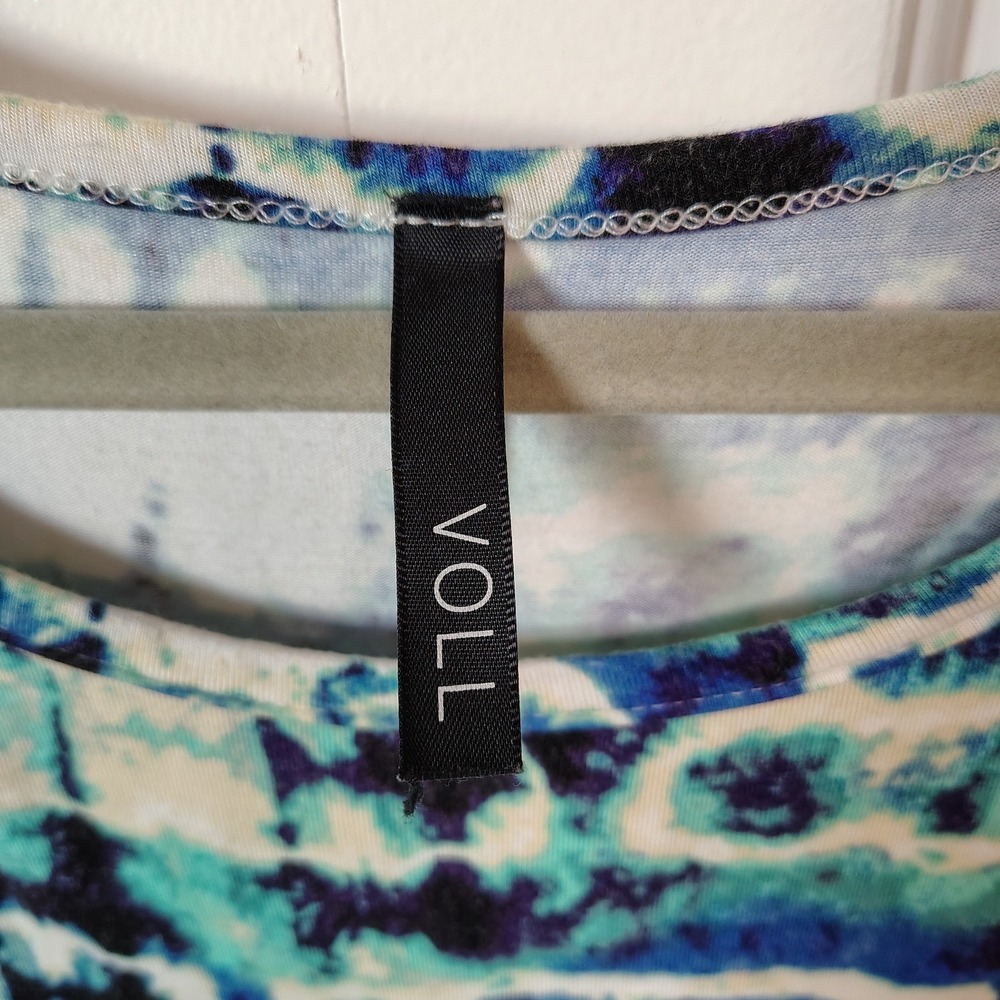 VOLL Women's Tunic Top Medium Blue Green Tie Dye Print Crochet Artsy Comfy - Picture 5 of 8